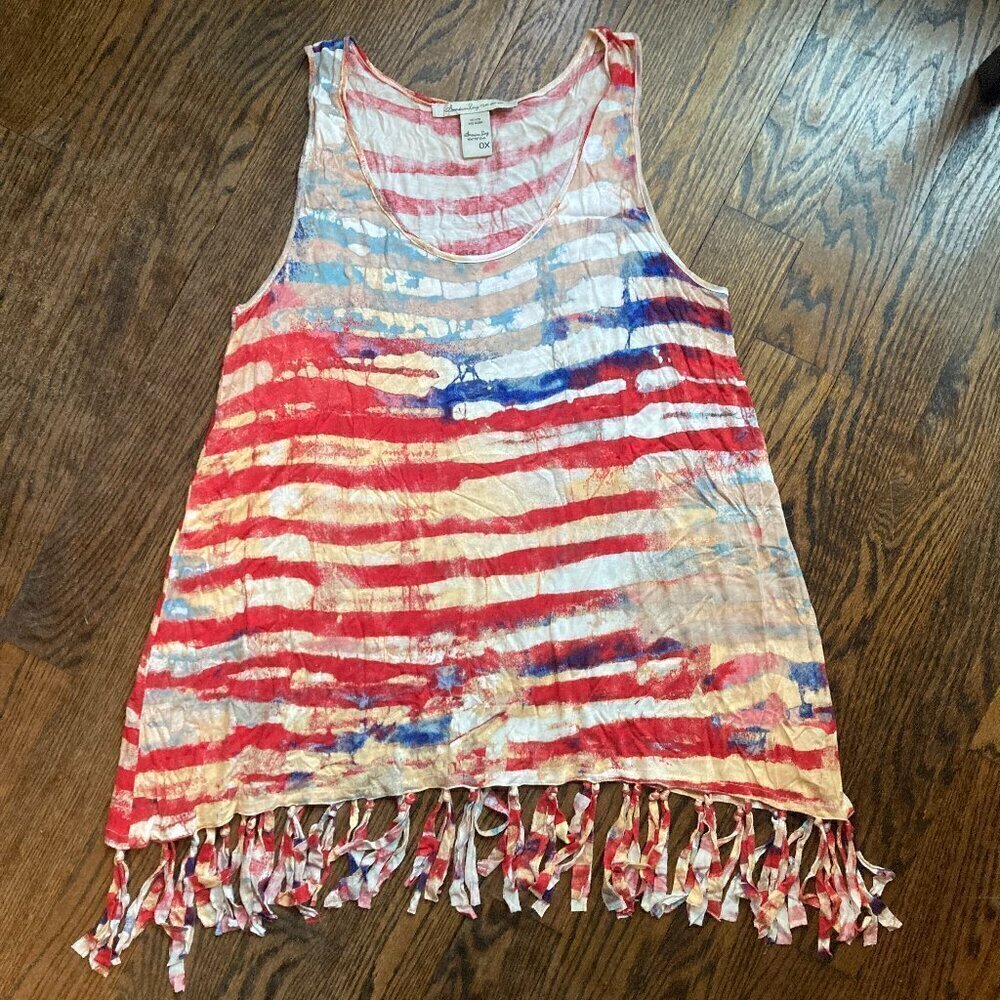 AMERICAN RAG BY CIA tank top with FRINGE/ SIZE OX